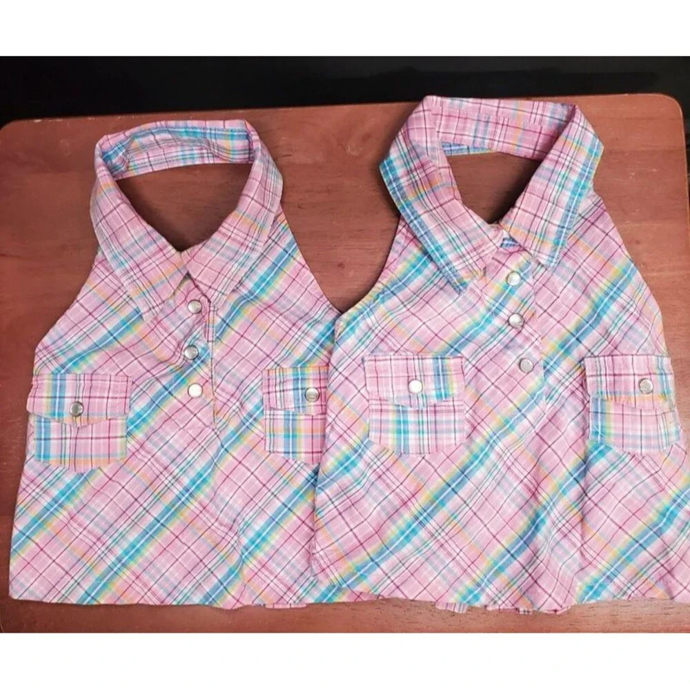 Twins! Pink Plaid Halter tops